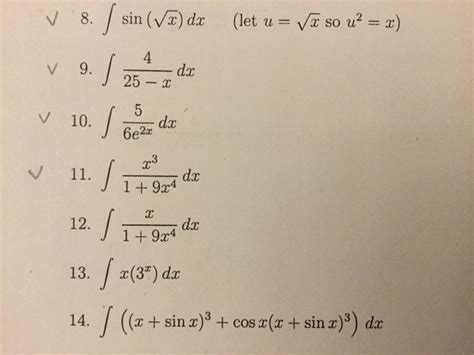 Solved Integral Sin Square Root X Dx Let U Square Root X Chegg