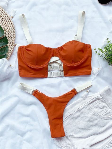 Hollow Out Bandeau Bikini Brazilian Swimsuit Thong Bathing Suit Summer Td Mercado