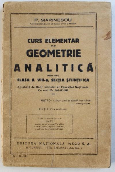 Curs Elementar De Geometrie Analitica Pentru Clasa A Viii A Sectia