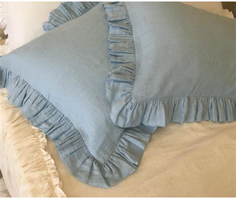 BLUE Ruffle Pillow Covers Linen Ruffle Pillow Covers Etsy