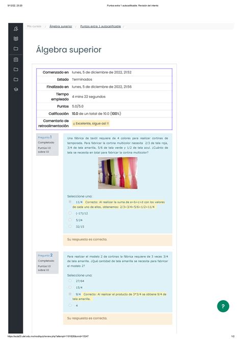 Puntos extra 1 autocalificable Revisión del intento Algebra 5 12 22