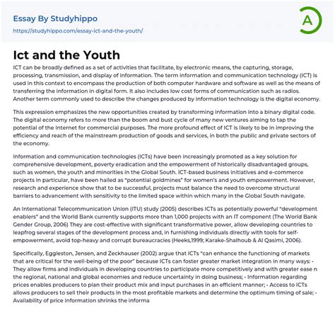 Ict And The Youth Essay Example Studyhippo