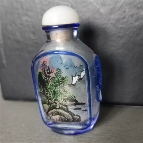 Ancien Tabati Re Chinoise Chinese Flacon Tabac Verre Peint Asie