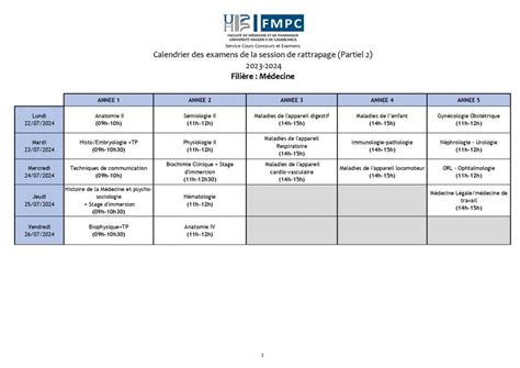 Calendrier Des Examens De La Session Du Rattrapage Me Partiel