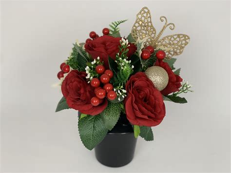 Christmas Butterfly Grave Pot Artificial Funeral Flowers