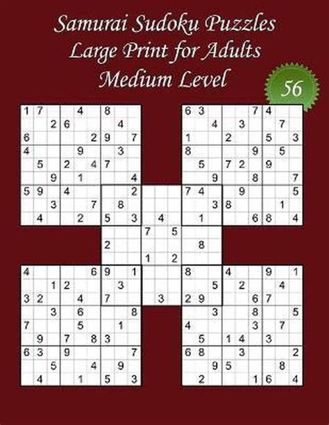 Samurai Sudoku Medium Level Samurai Sudoku Puzzles Large Print For