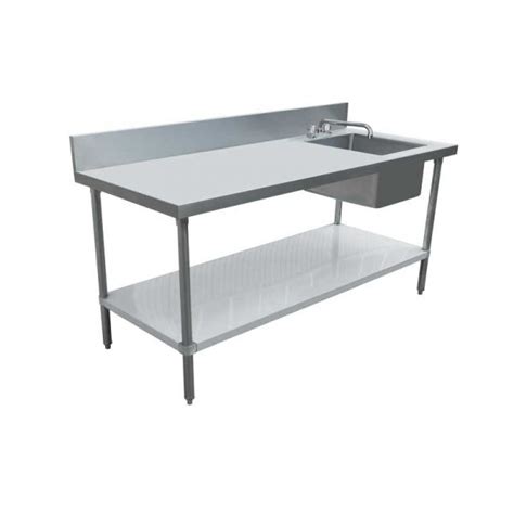 30″ X 72″ Stainless Steel Table With Right Sink And 6″ Backsplash Omcan