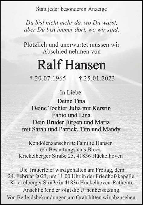 Traueranzeigen Von Ralf Hansen Aachen Gedenkt