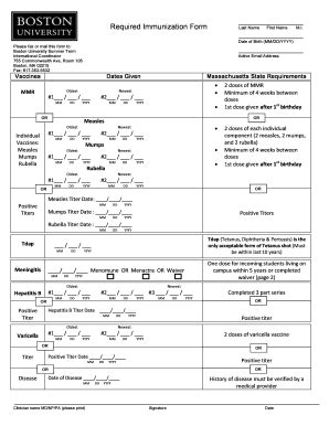 Bu Immunization Form Fill Online Printable Fillable Blank PdfFiller