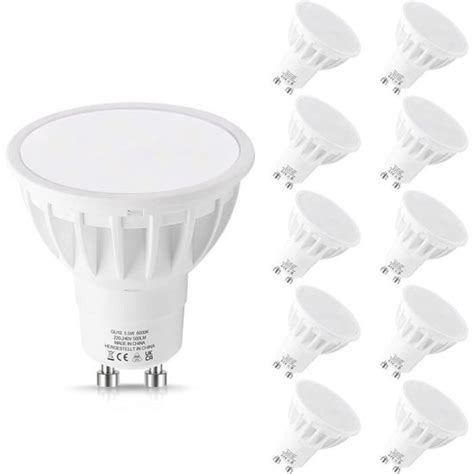 5 5w Ampoule Gu10 Led Blanc Froid 6000k Équivalent à 50w Ampoule