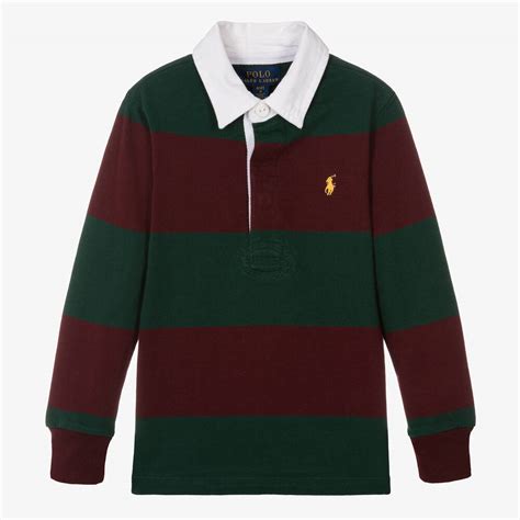 Ralph Lauren - Boys Red & Green Cotton Rugby Shirt | Childrensalon