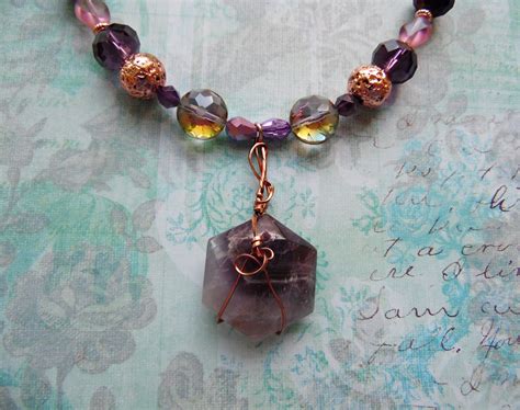 Wire Wrapped Amethyst Hexagon Pendant Necklace With Purple And Etsy