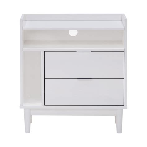 Walker Edison Mid Century Modern 2 Drawer Wood Nightstand Solid White