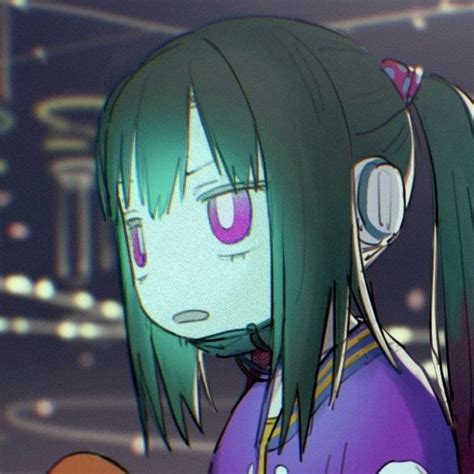 Anime Character With Green Hair And Headphones