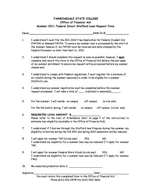 Fillable Online Farmingdale Summer Loan Request Form Farmingdale