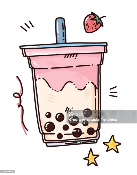 Cute Vector Pink Bubble Tea Illustration Stock Illustration Download