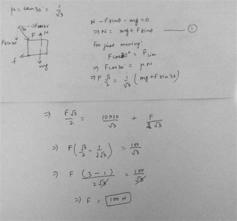 A Body Of Mass 10 Kg Placed On Rough Surface Is Pushed By Force F