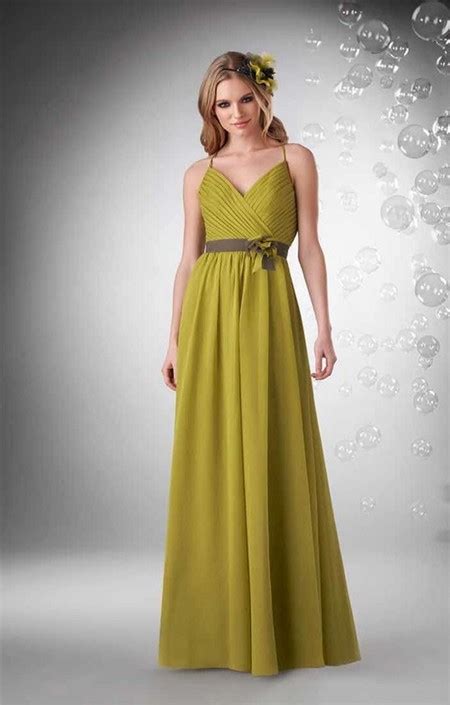 A Line V Neck Crisscross Spaghetti Straps Long Chartreuse Chiffon