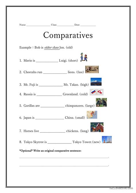 Comparatives For Beginners General G English Esl Worksheets Pdf And Doc