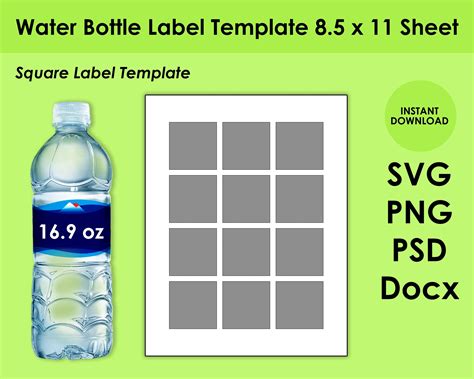 Water Bottle Label Template 85x11 Sheet Svg Png Psd And Docx Etsy Water Bottle Labels