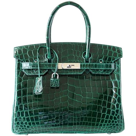 Hermes Birkin 30 Bag Emerald Emeraude Green Crocodile Palladium At