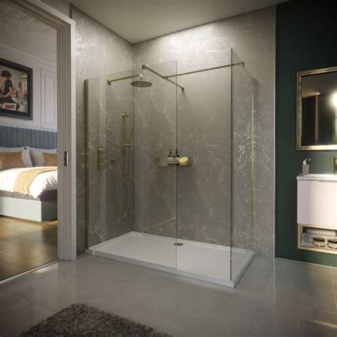 Avenue S8 Brass 1400x900mm 2 Panel Walk In Enclosure Shower Tray