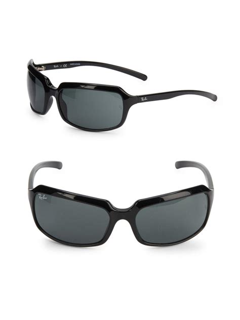 Ray Ban Wrap Around Rectangle Sunglasses In Black Lyst