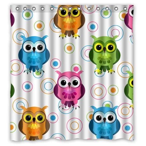 Greendecor Art Print Cute Owls Waterproof Shower Curtain Set With Hooks