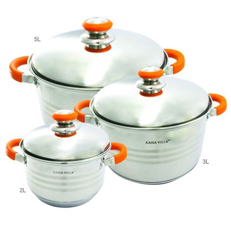 Set De 3 Ollas De Acero Inoxidable Agarradores Naranjas Kaisa Villa