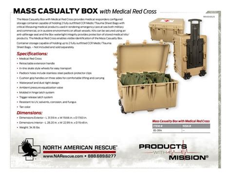 Mass Casualty Box With Medical Red Cross Product Information Sheet North American Rescue