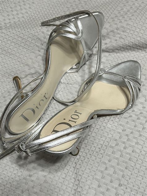 Christian Dior Sexy Strappy Silver Heels Sandals Shoe Gem