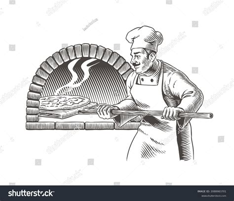 Italian Chef Cook Pizza Oven Pizza Stock Vector Royalty Free