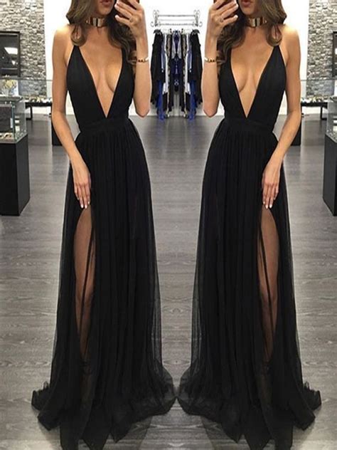 Sexy Prom Dress Sleeveless Black Prom Dresses With Slit Backless