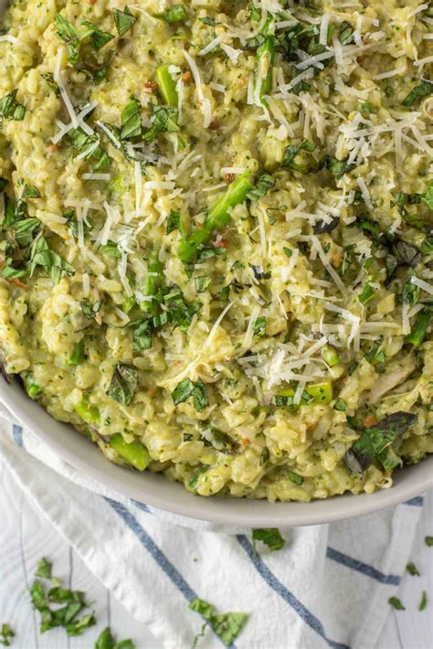 Pesto Risotto With Asparagus And Chicken Chisel Fork