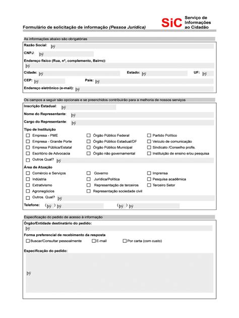 Fillable Online Formulrio De Solicitao De Informao Pessoa Jurdica Fax