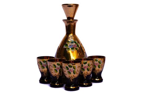 Murano Glass Decanter Set With Florentine Drinks Tray Vintage Italian