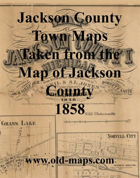 Map Cartouche Jackson Co Michigan 1858 Old Town Map Custom Print Jackson Co Old Maps