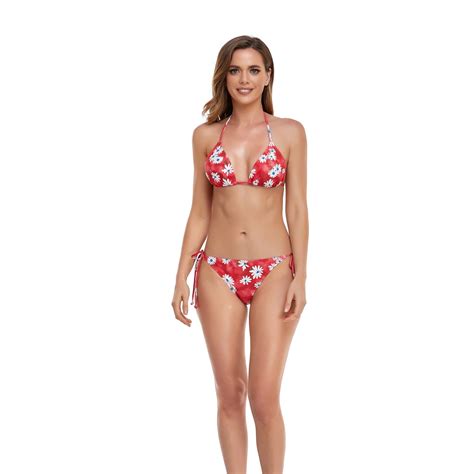 Women S Piece Bikini Set Red Flowers Women S Swimwear
