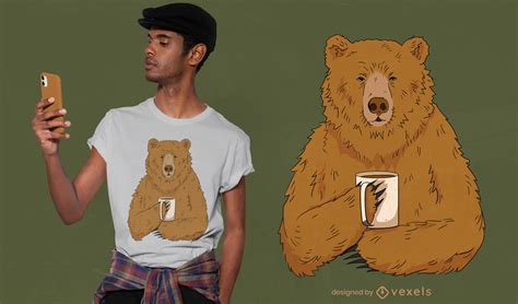 Baixar Vetor De Desenho De Camiseta Ilustra O De Urso Bebendo Caf