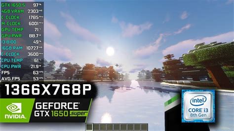 Minecraft Shaders Sildurs PC Benchmark 768p NVIDIA GTX1650 SUPER