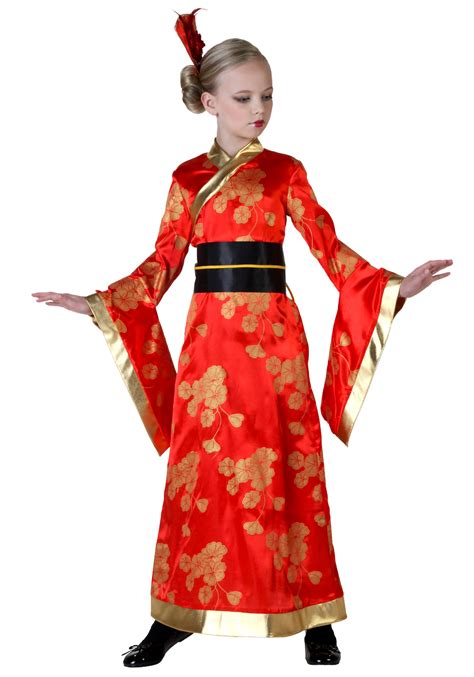 Large Girls Geisha Girl Costume - Dress Fancy Japanese Kimono Child ...