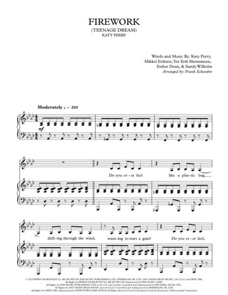 Firework Arr Frank Schembre By Katy Perry Sheet Music For Piano