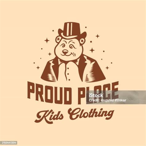 Funny Gentlemen Bear In Suit Wearing Hat Kids Retro Stock Illustration ...