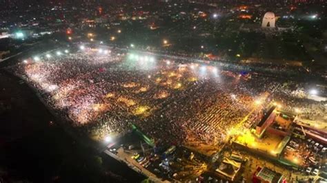 Aerial Drone Shot Of Crowd At Minar E Pa Stock Video Pond5