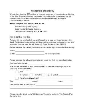 Fillable Online Fs Wp Odu TICK TESTING ORDER FORM We Ask For A Donation