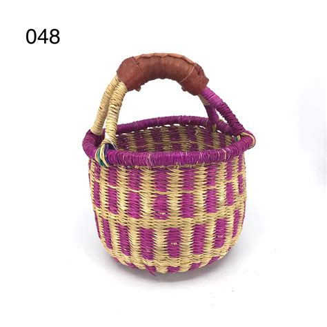 Handmade Round Bags African Seagrass Bolga Baskets Colorful Ghana Woven