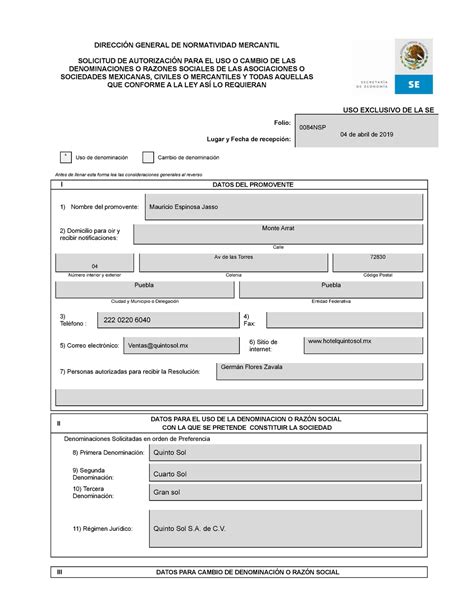 Formato Solicitud De Denominaci N O Raz N Social Direcci N General De