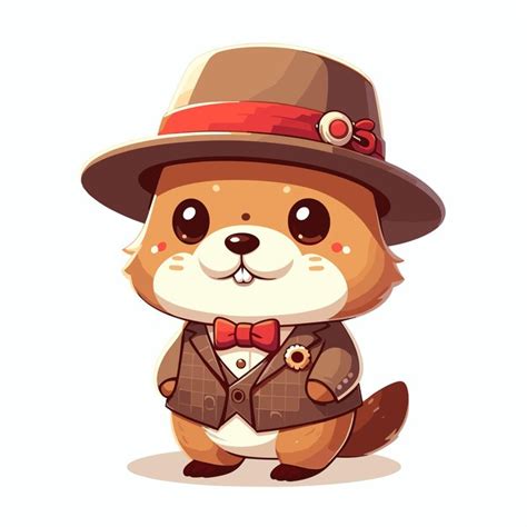 Premium Vector Cute Groundhog With Hat Cartoon Vector On White Background