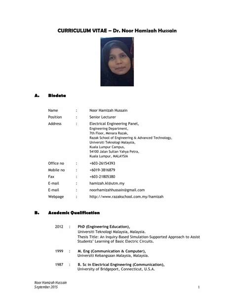 PDF CURRICULUM VITAE Dr Noor Hamizah Hussain DOKUMEN TIPS