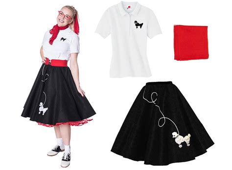 Plus Size 3 Pc 50s Poodle Skirt Outfit Black W Red Acc 3x